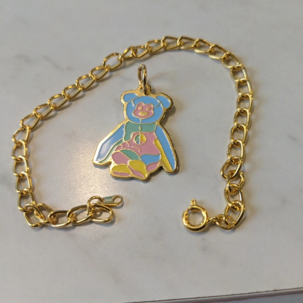 Vintage 90s ty beanie babies peace bear charm bracelet